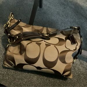 Coach Brown and Tan Signature Shoulder Bag
